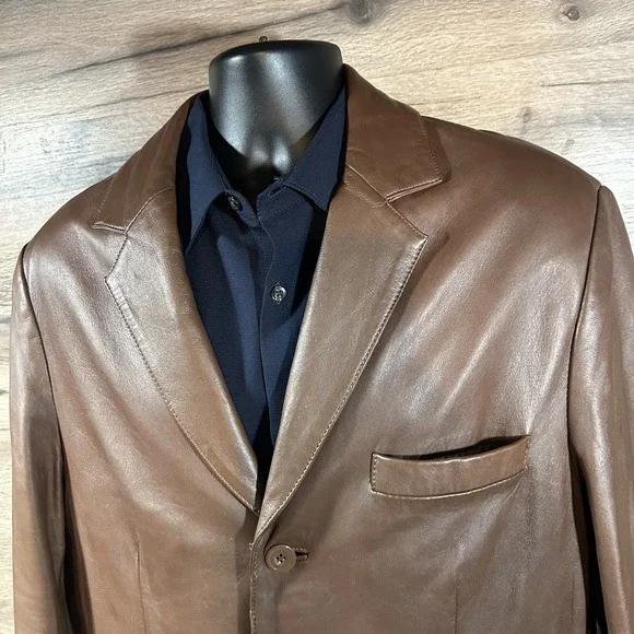 Apt 9 Leather blazer Brown Men's size 42R jacket leather sport coat - Picture 3 of 12
